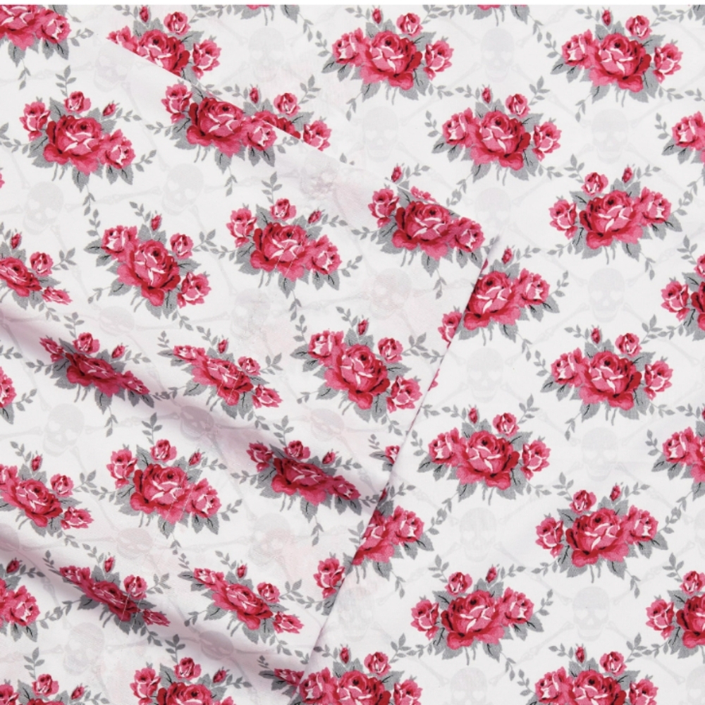 Betsey Johnson Skull Rose Trellis Bright Red Twin Sheet Set